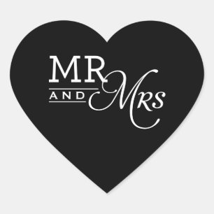 WEDDING STICKERS Res.. Modern typografi svart Hjärtformat Klistermärke