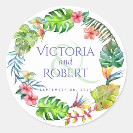 Wedding Stickers | Tropiskt vattenfärgad Blommigt Runt Klistermärke
