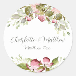 Wedding Stickers Watercolor Rosa ros Runt Klistermärke