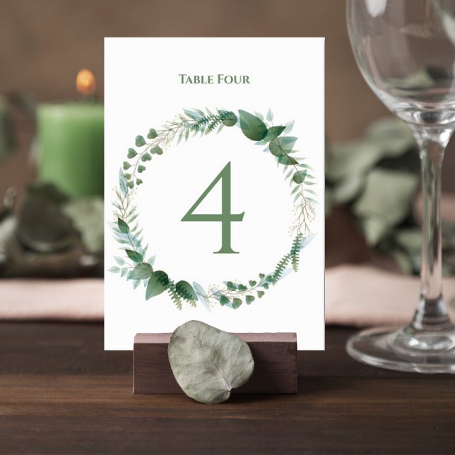 Wedding Table Number Card with Botanical Wreath Bordsnummer (Skapare uppladdad)