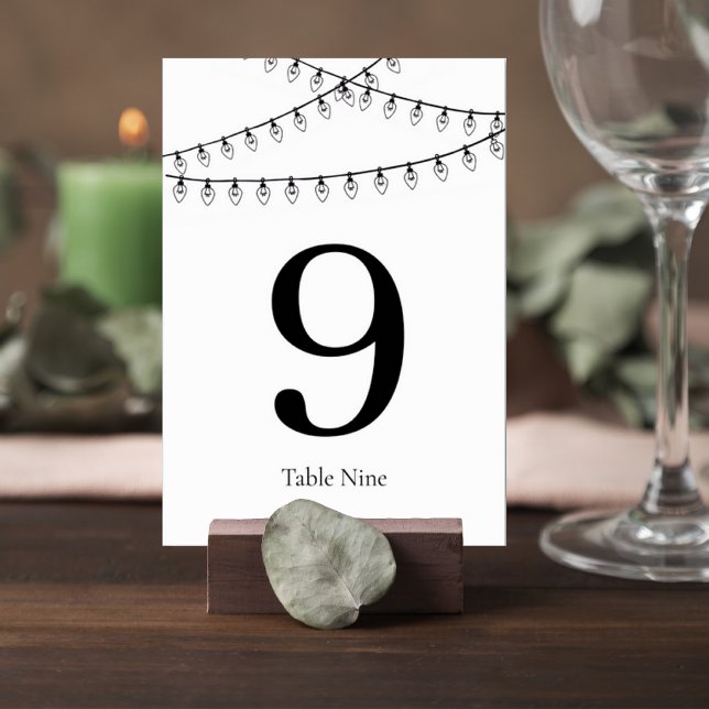 Wedding Table Number Card with String Lights Bordsnummer (Skapare uppladdad)