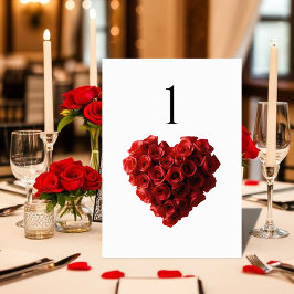 Wedding Table Number-Heart Shaped Red Roses- Bordsnummer