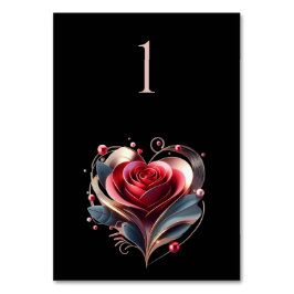 Wedding Table Number-Heart Shaped Rose Bordsnummer