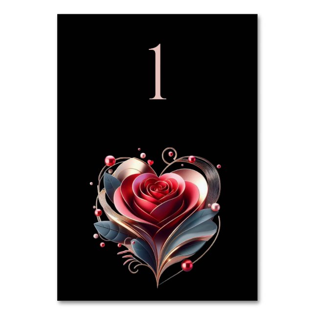 Wedding Table Number-Heart Shaped Rose Bordsnummer (Framsidan)