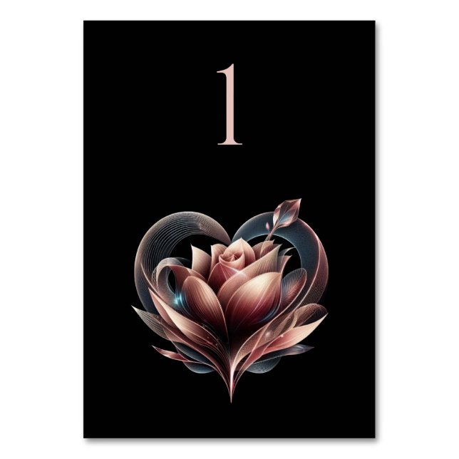 Wedding Table Number-Rose with Heart- Bordsnummer (Framsidan)