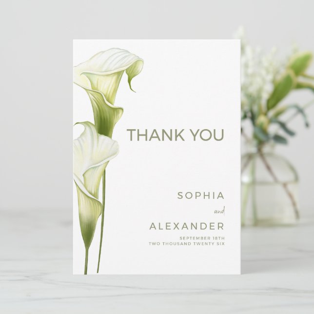 Wedding Thank You Cards "Delicate Calla Lilies" Tack Kort (Stående Fram)