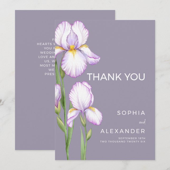 Wedding Thank You Cards " Delicate irises" Tack Kort (Fram/baksida)