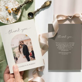 Wedding Thank you Minimal Modern Photo Taupe Tack Kort