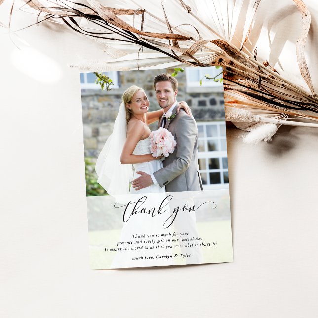 WEDDING THANK YOU photo calligraphy chic overlay Tack Kort (Skapare uppladdad)