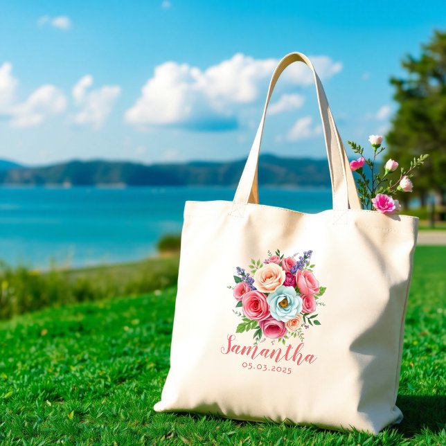 wedding tote bags bachelorette bride floral tygkasse (Skapare uppladdad)