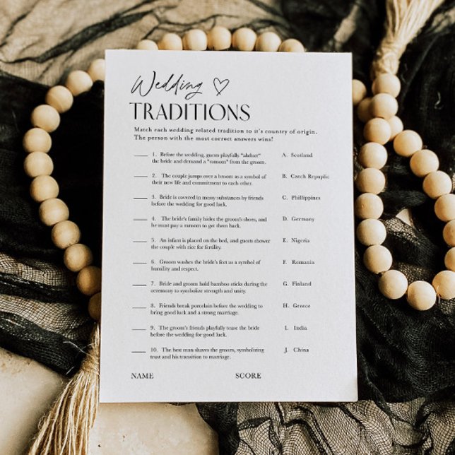 Wedding Traditions Bridal Shower Trivia Game Card Inbjudningar (Skapare uppladdad)