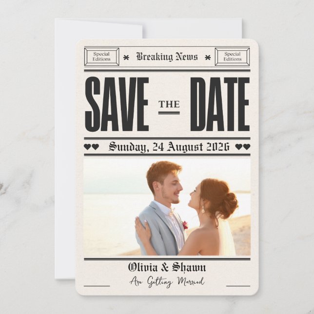 Wedding Vintage Newspaper Wedding Save the date Inbjudningar (Framsida)