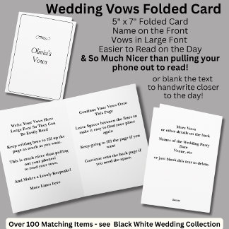 Wedding Vows Folded Card Black White Kort