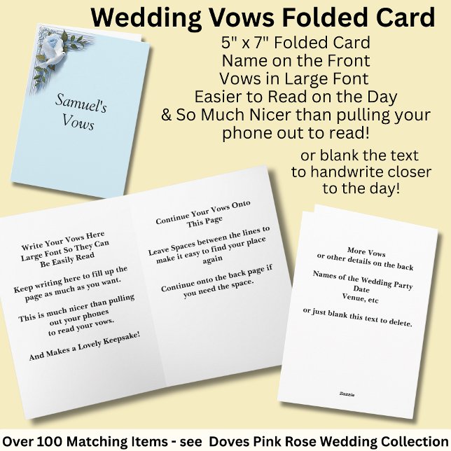 Wedding Vows Folded Card Blue Roses & Doves Kort (Skapare uppladdad)
