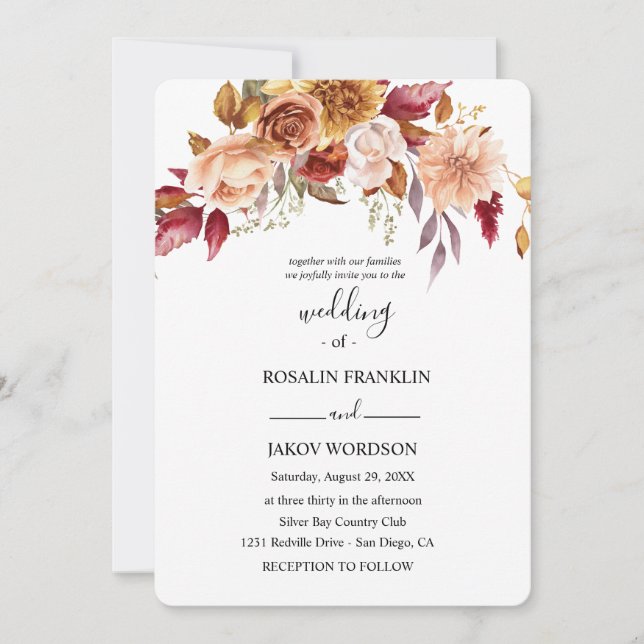 wedding watercolor rustic floral  inbjudningar (Framsida)