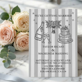 Wedding Whimsical Doodles Grey and White Inbjudningar