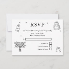 Wedding Whimsical Doodles Grey and White OSA Kort