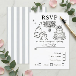 Wedding Whimsical Doodles Grey and White OSA Kort