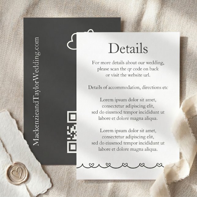 Wedding Whimsical Doodles Grey and White Tilläggskort (Wedding Whimsical Doodles Grey and White Enclosure Card by Ricaso. Love heart detail direction etc)