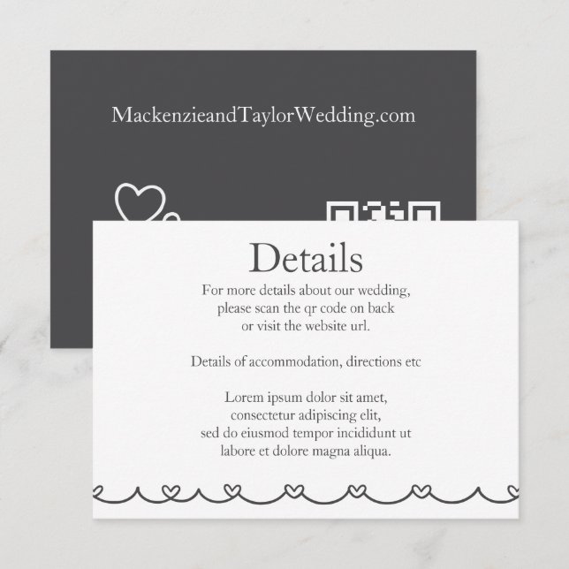 Wedding Whimsical Doodles Grey and White Tilläggskort (Fram/baksida)