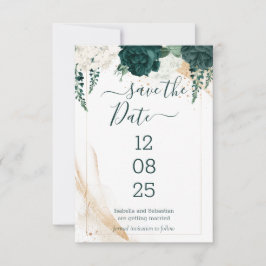 Wedding White Save the Date Emerald Green Spara Datumet