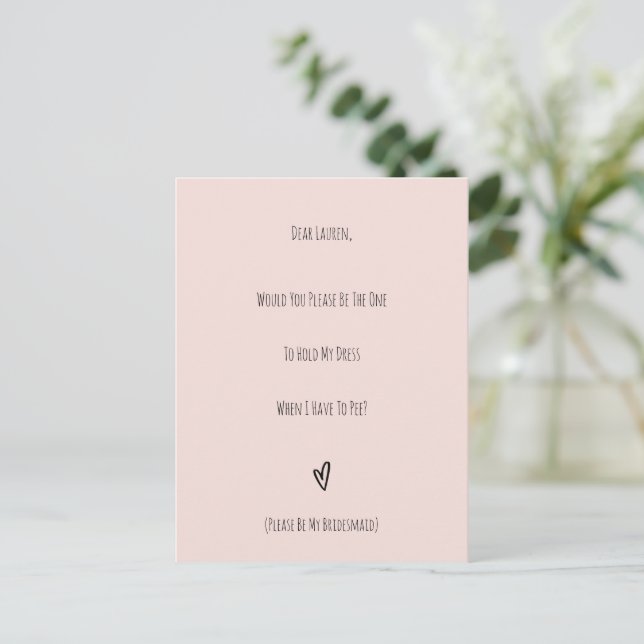 Wedding Will You Be My Bridesmaid Invitation Card Vykort (Stående Fram)