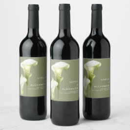 Wedding  Wine Label "Delicate Calla Lilies" Vinflaska Etikett