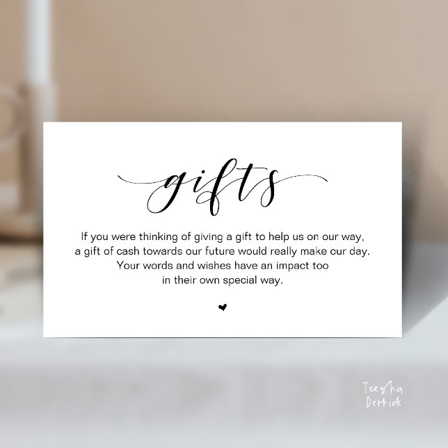 Wedding Wishing Well, A Note On Gifts Tilläggskort (Beautiful Elegant Wedding Wishing Well, A Note On Gifts Enclosure Card in Black and White)