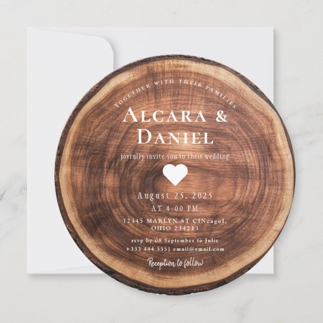 Wedding Wood Cut Unique Custom Invitation Inbjudningar (Framsida)