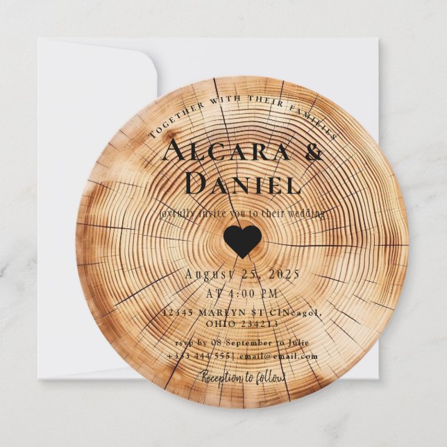 Wedding Wood Cut Unique Custom Invitation Inbjudningar (Framsida)