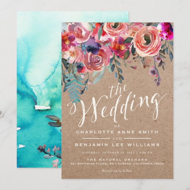 WEDDNINGSANVISNING| Elegant Blommigt Rustic Vår Inbjudningar (Fram/baksida)