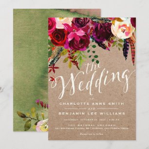 WEDDNINGSANVISNING  Vattenfärgad Blommigt Rustic B Inbjudningar