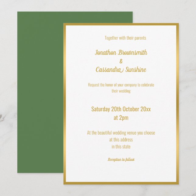 WEDING-INBJUDAN FÖR elegant CLASSIC SAGE GULD Inbjudningar (Fram/baksida)