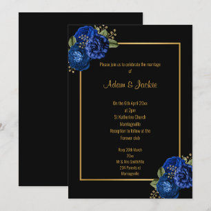 WEDING-INBJUDAN FÖR royal BLUE GULD BLOMMIGT BOUQU Inbjudningar