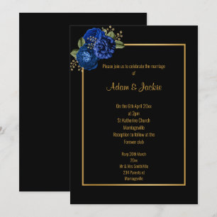 WEDING-INBJUDAN FÖR royal BLUE GULD BLOMMIGT Inbjudningar