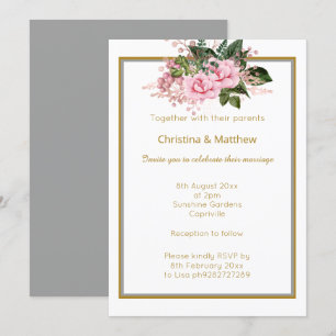 WEDING-INBJUDAN TILL elegant GULD BLOMMIGT SILVER Inbjudningar
