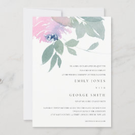 WEDING INVITE FÖR BLOMMIGT AV rosa BLUE GRÖNT VATT Tack Kort