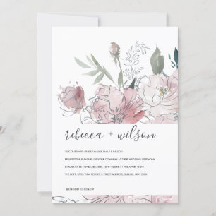 WEDITINVITE FÖR VÄTSKT ROSA AV VATTENFÄRG BLOMMIG TACK KORT
