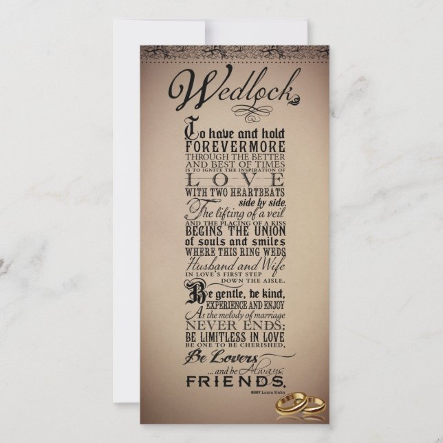 Wedlock Giftermål Bröllop Original Dikt (Framsida)