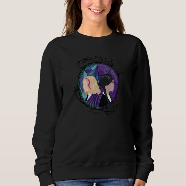 Wednesday Enid Stained Glass Spider Web Silhouette T Shirt (Framsida)