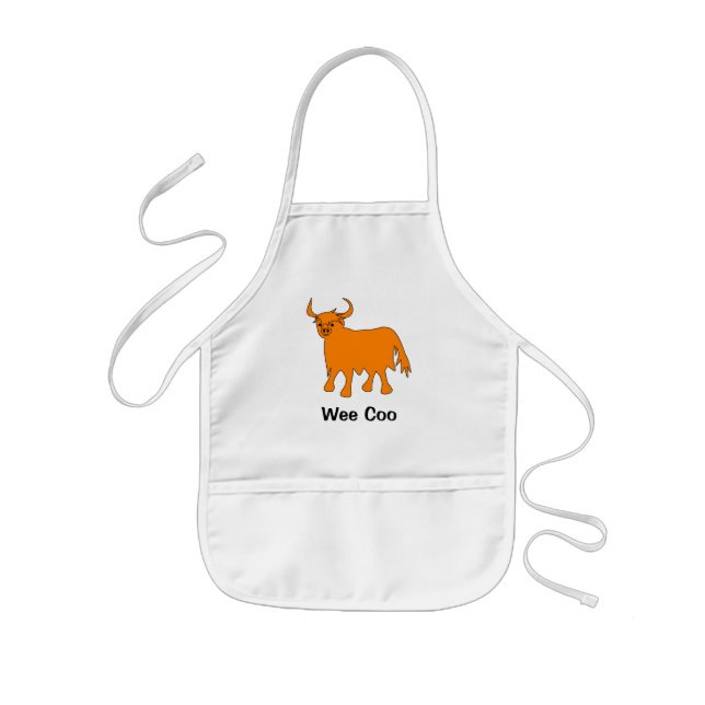 "Wee Coo" Scottish Highland Cow children apron Barnförkläde (Framsidan)