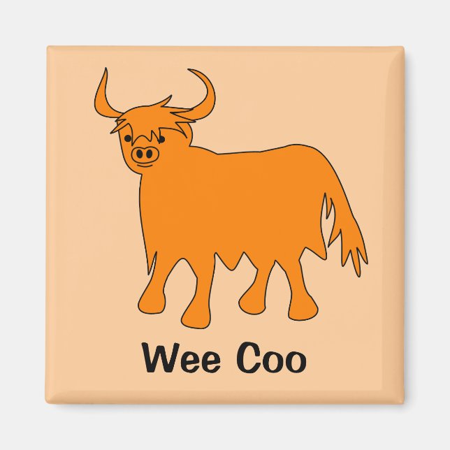 "Wee Coo" Scottish Highland Cow Fridge Magnet (Framsidan)