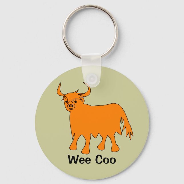 "Wee Coo" Scottish Highland Cow-kedja Nyckelring (Framsida)