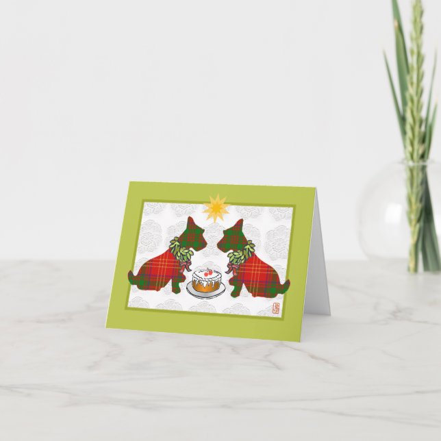 Wee Scottie Hundar julkort Helgdag Card Helgkort (Framsida)