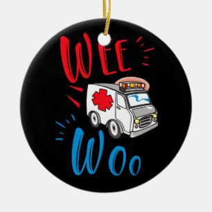 WEE WOO AMR EMT AMR. Sjukvårdare Ambulance Julgransprydnad Keramik