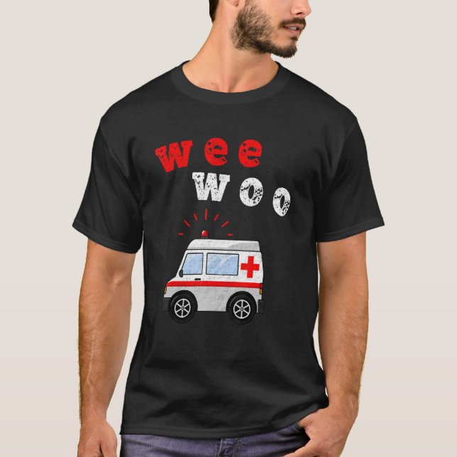 Wee Woo Buss Ambulance AMR. Retro EMT Sjukvårdare T Shirt (Framsida)