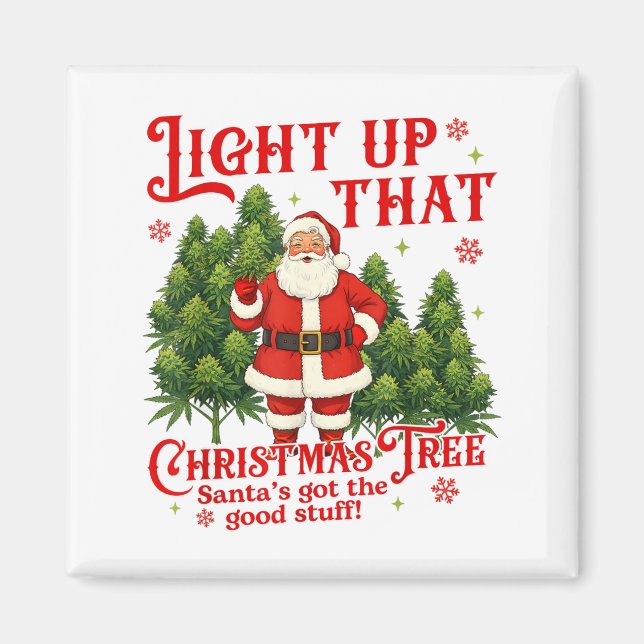 Weed Lover Smoking Light Up Christmas Tree  Magnet (Framsidan)