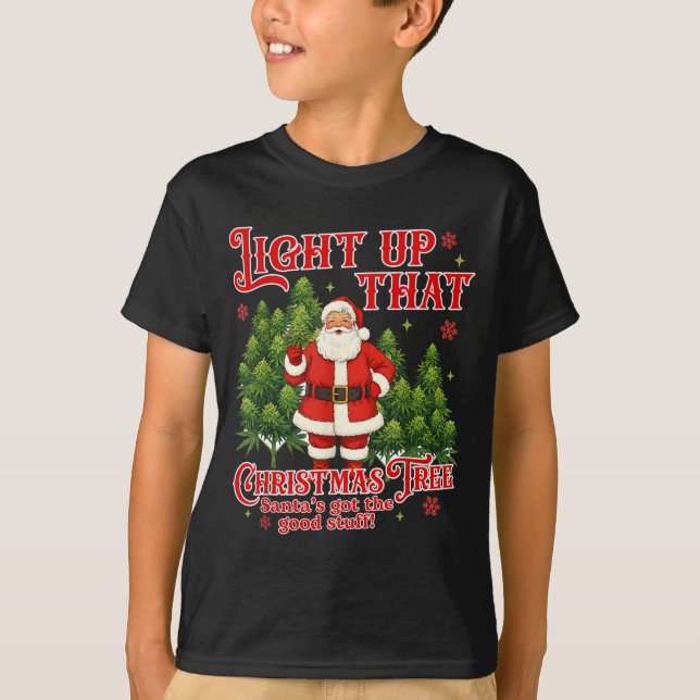 Weed Lover Smoking Light Up Christmas Tree  T Shirt (Framsida)