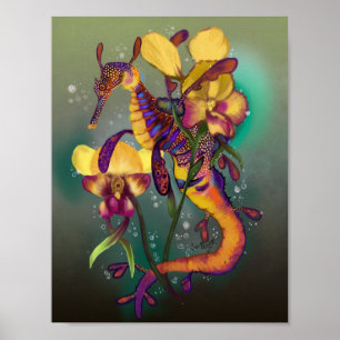Weedy Seadragon med Orchids Poster