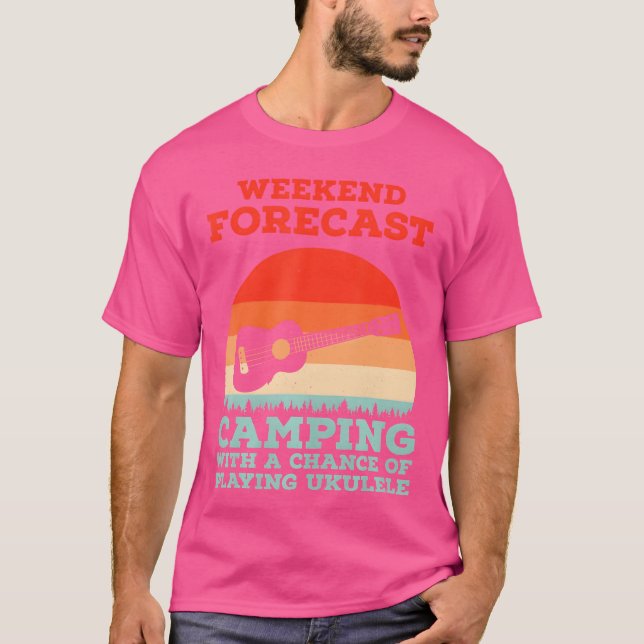 Weekend Forecast Camping With Playing Ukulele vint T Shirt (Framsida)